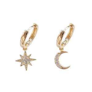 Gold Star and Moon Earrings