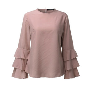 Pink Ruffle Bell Sleeve Shirt