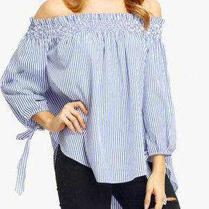 Blue Striped Off Shoulder Blouse